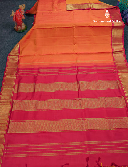 Beautiful Mango Yellow 10 Yards Pure Silk Saree With (5inch) Contrast Maroon Traditional Border