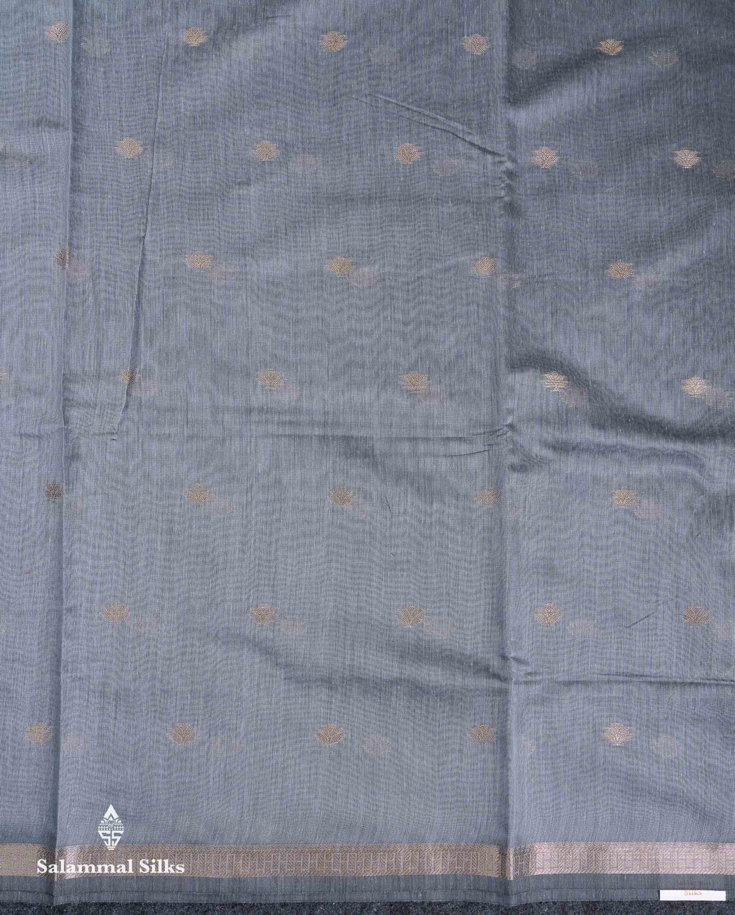 Beautiful Grey Zari Butta Maheshwar Cotton Saree With Contrast Manthulir Green Blouse