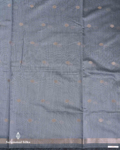 Beautiful Grey Zari Butta Maheshwar Cotton Saree With Contrast Manthulir Green Blouse