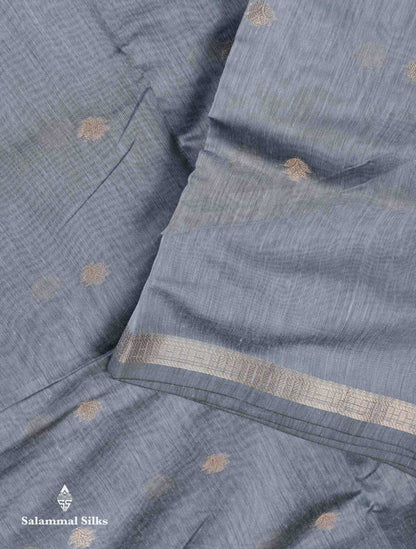 Beautiful Grey Zari Butta Maheshwar Cotton Saree With Contrast Manthulir Green Blouse