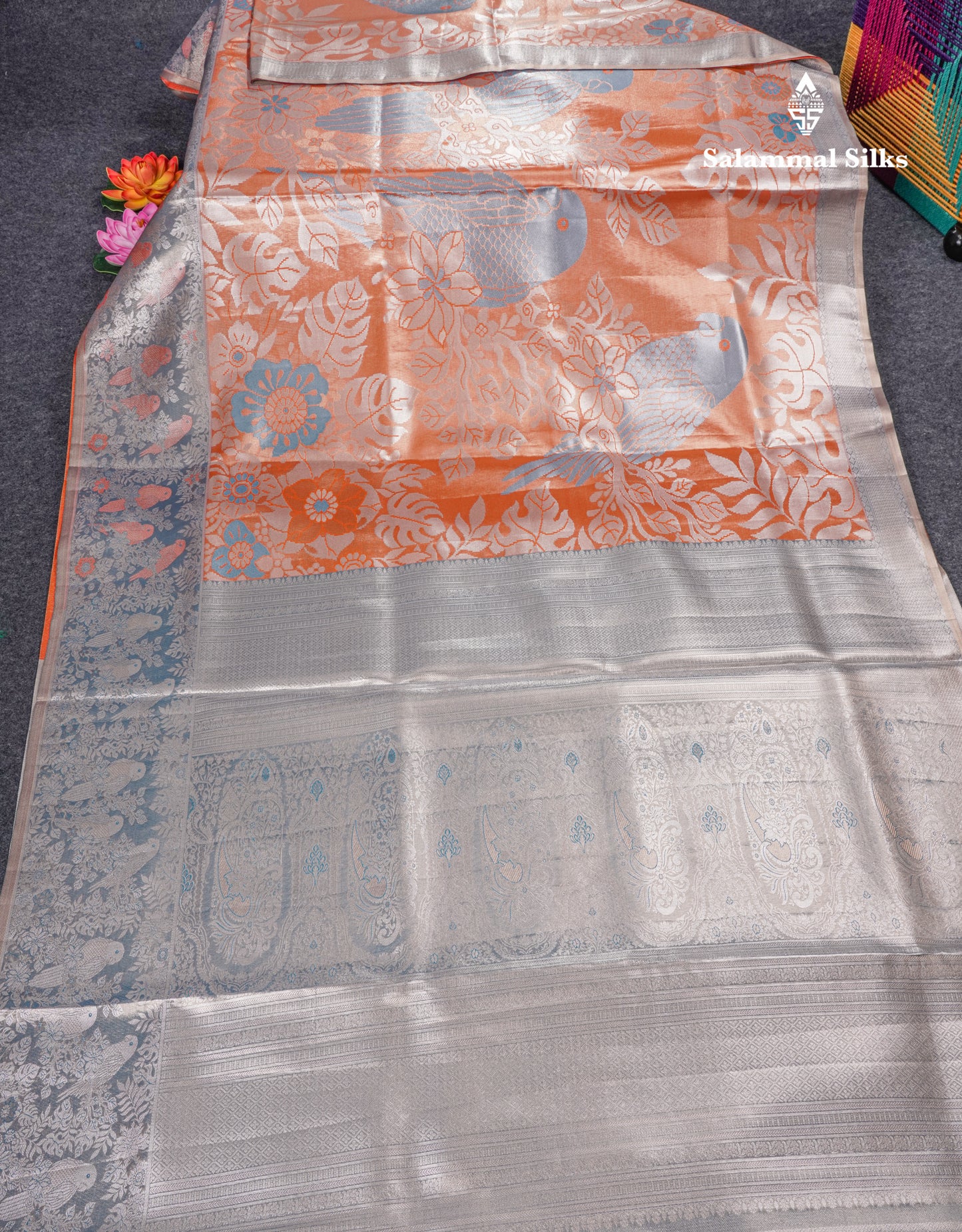 Light Chocolate Bridal Semi Silk Saree With Contrast Light Green Evening Morning Border