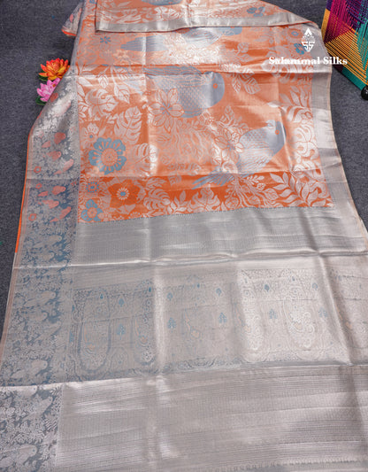 Light Chocolate Bridal Semi Silk Saree With Contrast Light Green Evening Morning Border