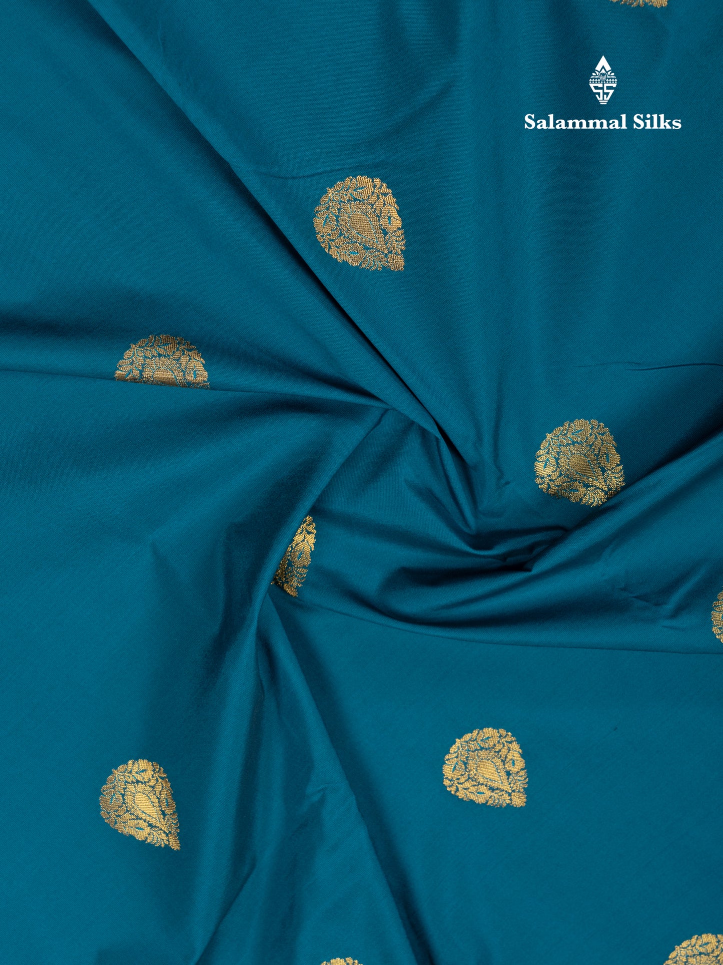 Peacock Blue Semi Silk Saree With Contrast Half White Traditional Rettapet Double Border