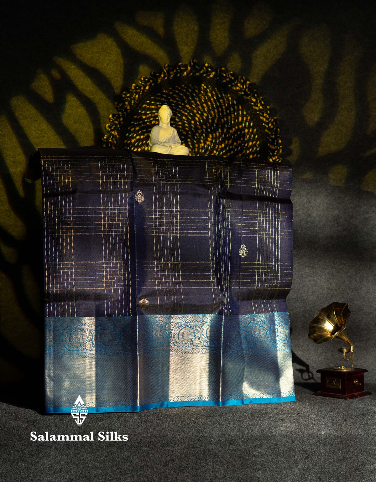 Beautiful Pure Silk Pattu Pavadai (Dark Navy Blue) With Contrast Sapphire Blue Blouse 36"