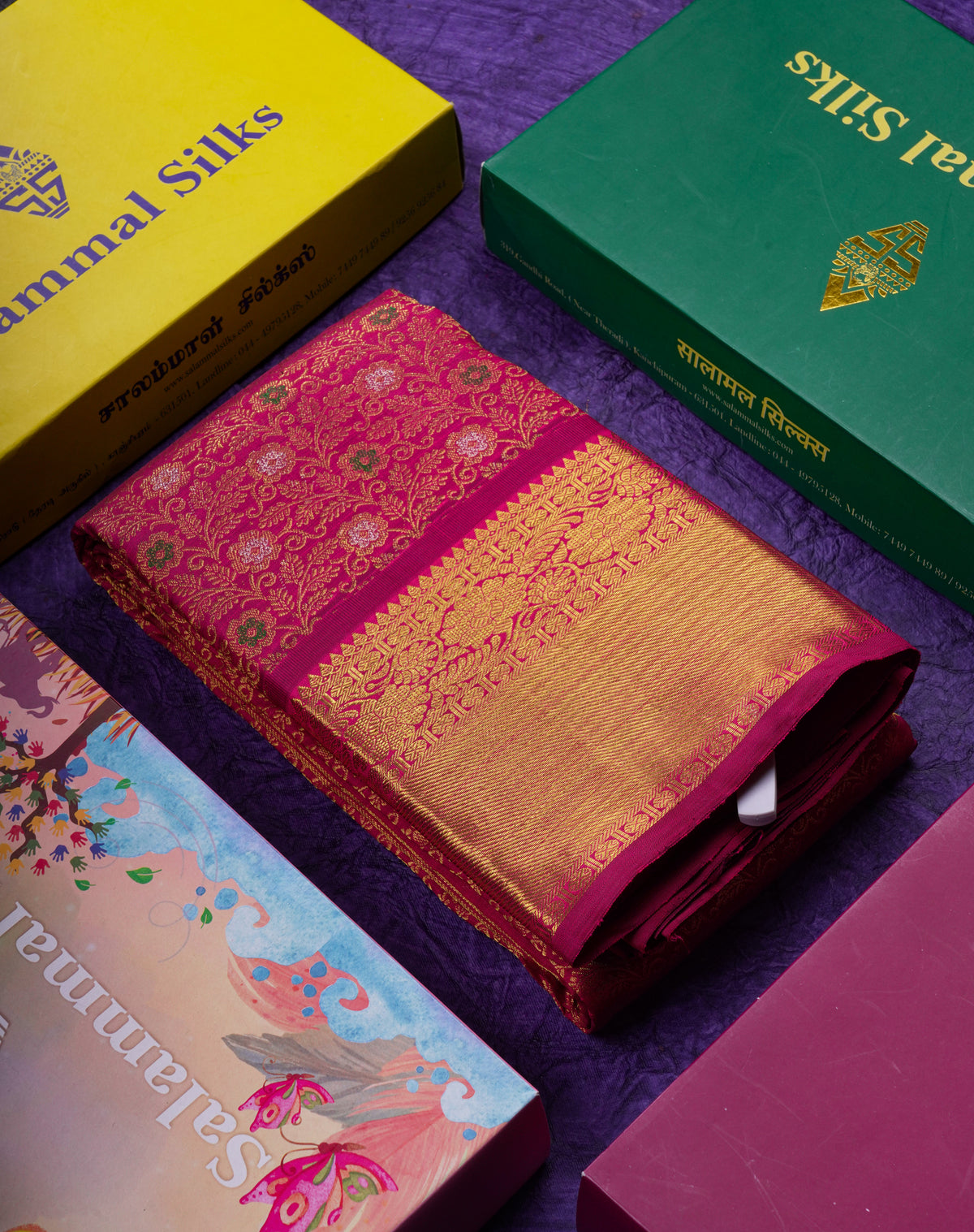 Beautiful Dual Tone Magenta Menakari Work Bridal Pure Kanjivaram Silk Saree With Traditional Border