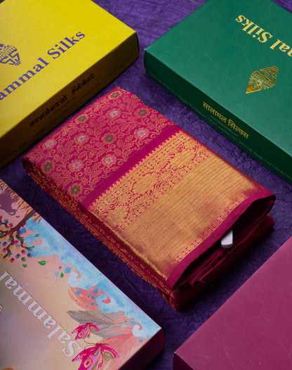 Beautiful Dual Tone Magenta Menakari Work Bridal Pure Kanjivaram Silk Saree With Traditional Border