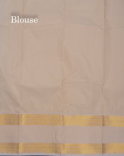 Peacock Blue Semi Silk Saree With Contrast Half White Traditional Rettapet Double Border