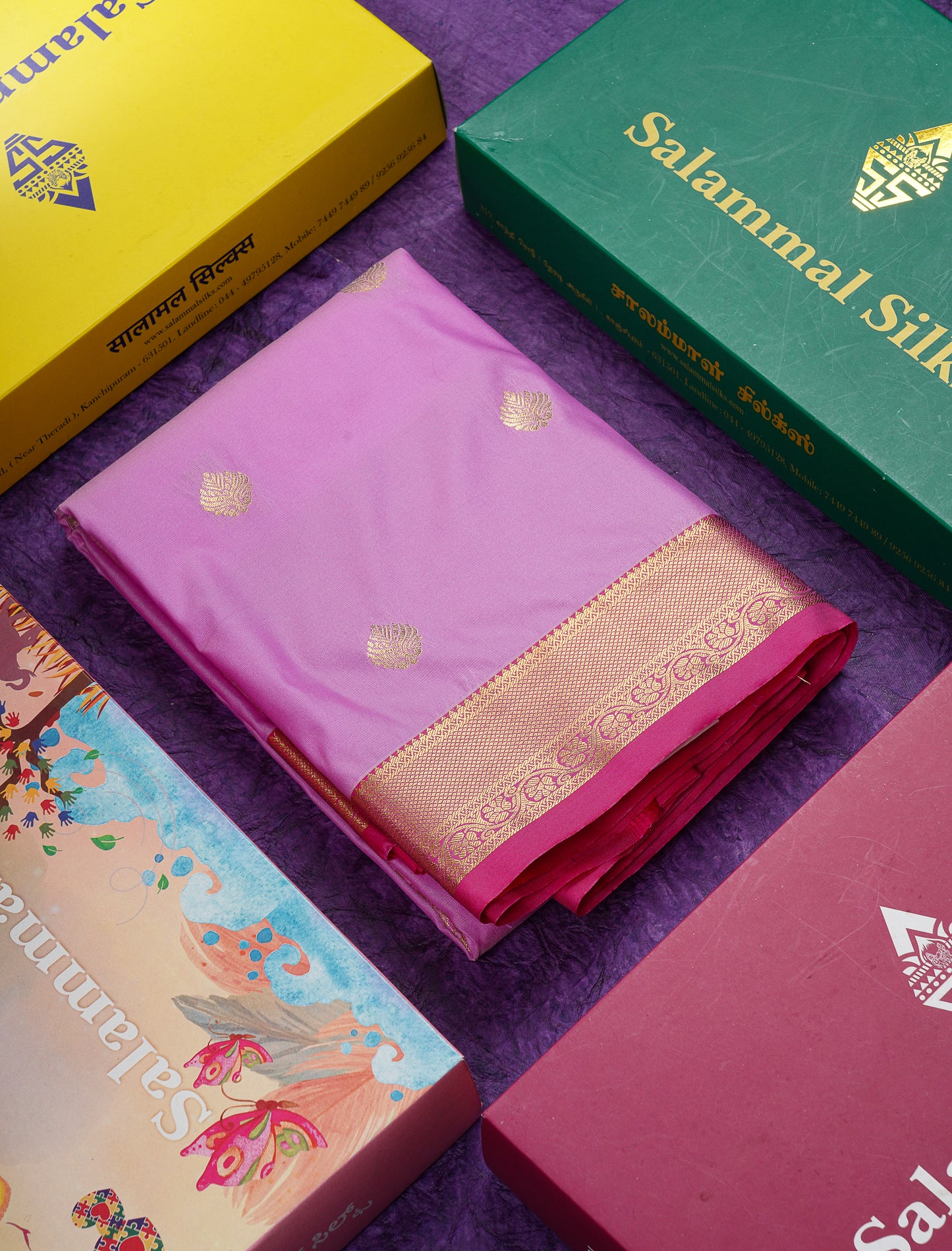 Beautiful Orange Zari Buttas Semi Silk Saree With Contrast Peacock Green Small Border