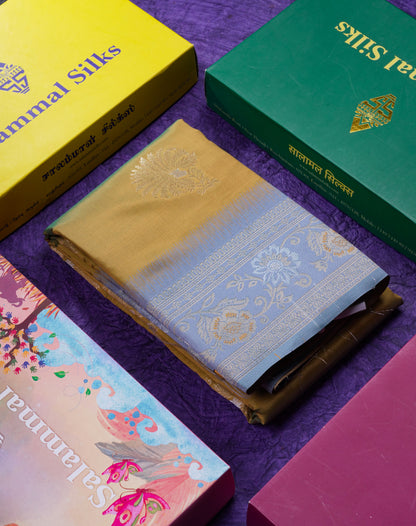 Beautiful Manthulir Green Semi Silk Saree With Contrast Light Pink Border