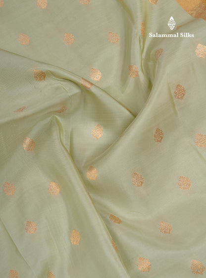 Light Elaichi Green Puremix Silk Saree With Contrast Mustard Yellow Blouse