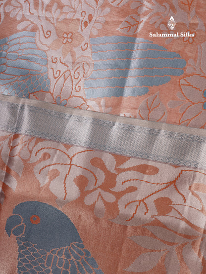 Light Chocolate Bridal Semi Silk Saree With Contrast Light Green Evening Morning Border