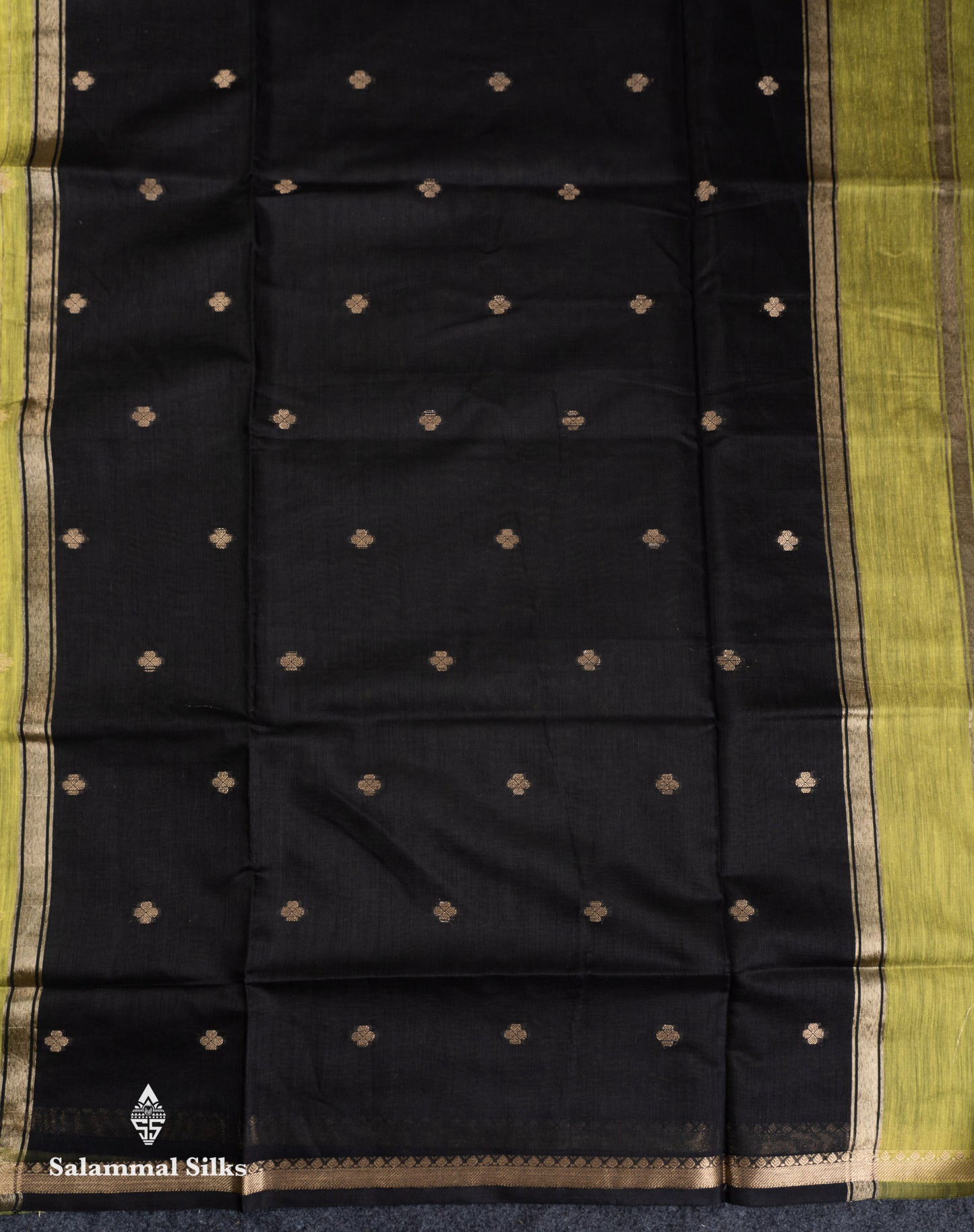 Beautiful Manthulir Green Lines With Zari Butta Maheshwar Cotton Saree With Contrast Black Blouse