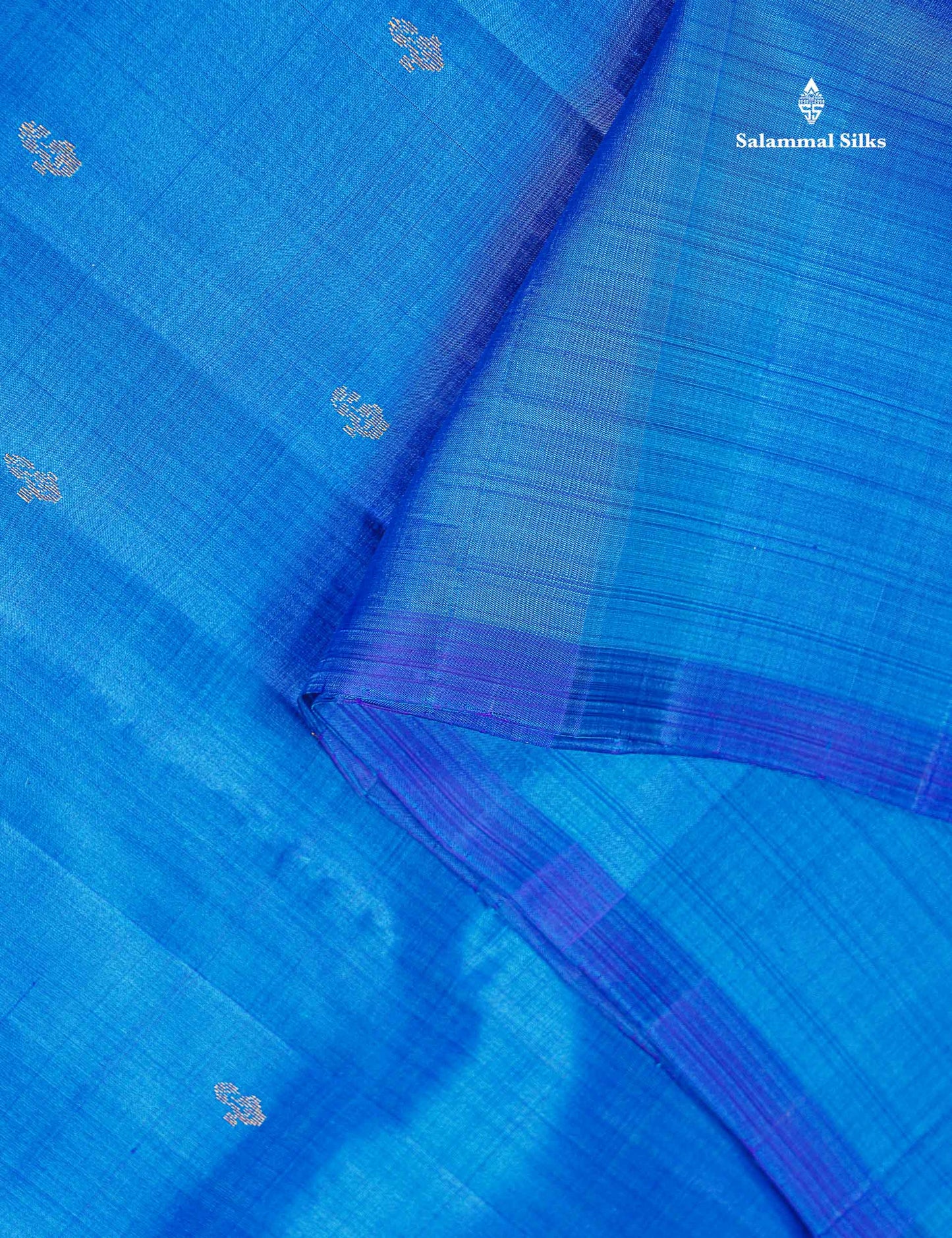 One Side Border Pure Silk Saree - Dual Tone Blue Zari Butta With Small Traditional Border