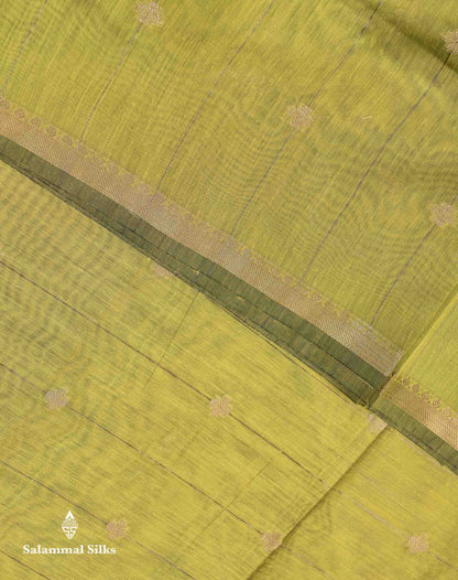Beautiful Manthulir Green Lines With Zari Butta Maheshwar Cotton Saree With Contrast Black Blouse