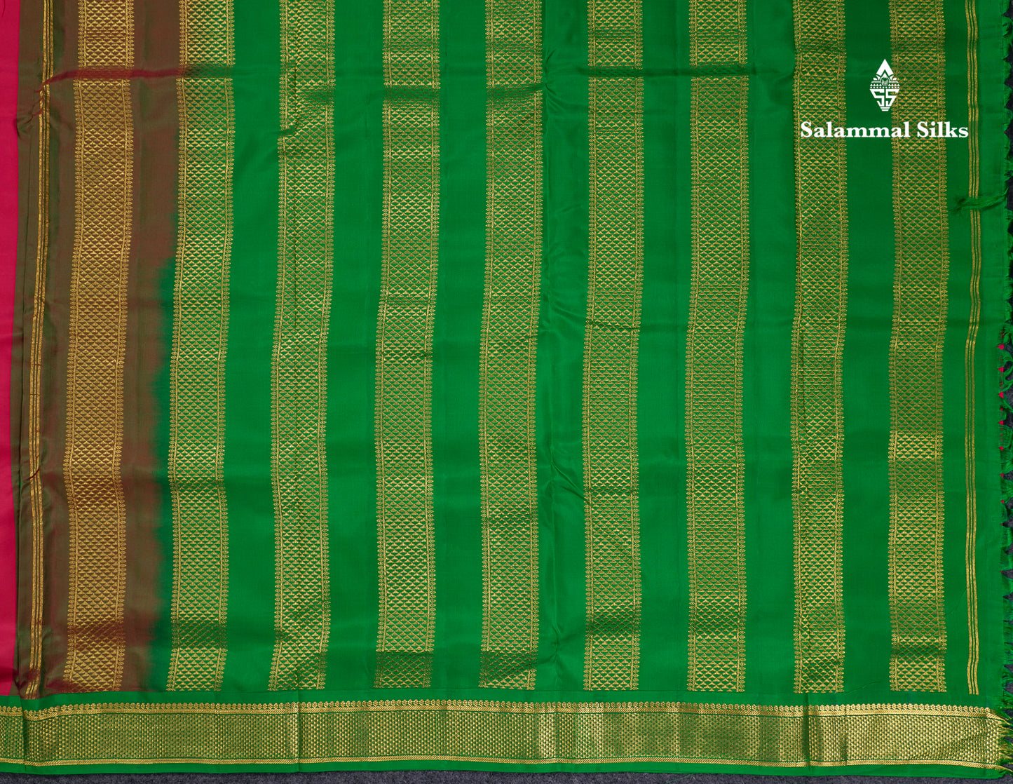 Korvai Beautiful Dual Tone Pink 10 Yards Pure Silk Saree With (4.1 inch) Contrast Green Traditional Border