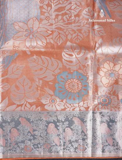 Light Chocolate Bridal Semi Silk Saree With Contrast Light Green Evening Morning Border
