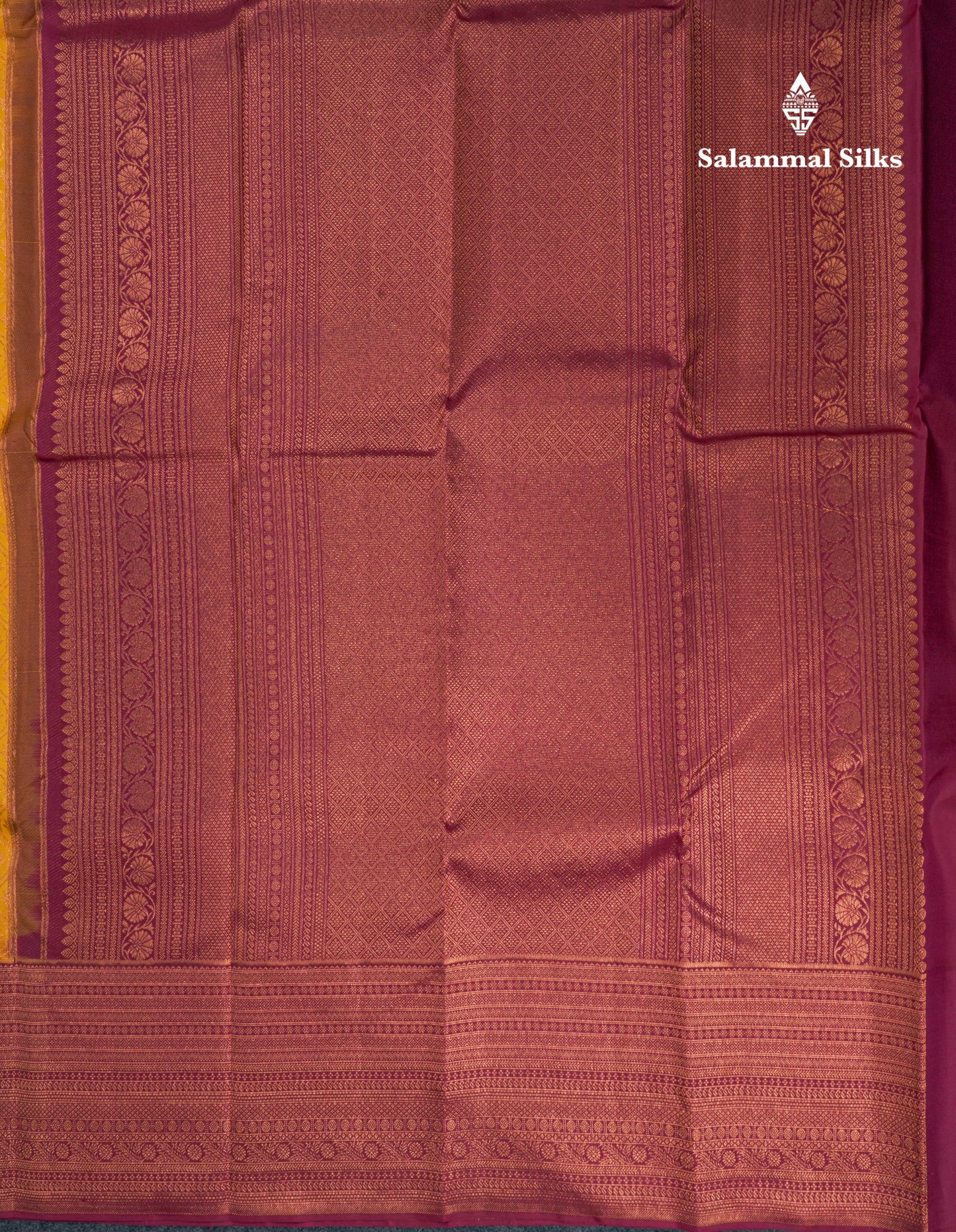 Beautiful Yellow Bridal Kanjivaram Pure Silk Saree With Dark Magenta Designer Blouse