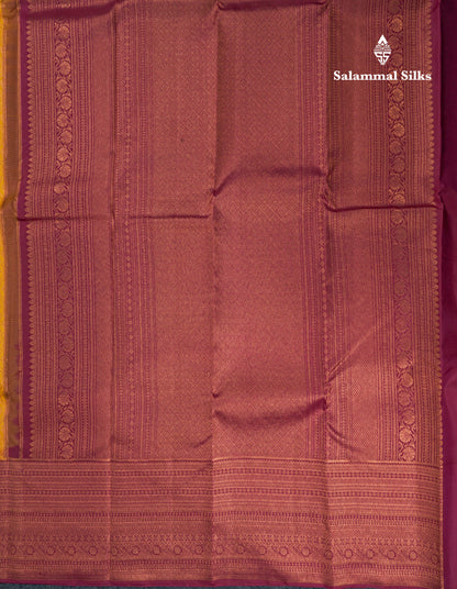 Beautiful Yellow Bridal Kanjivaram Pure Silk Saree With Dark Magenta Designer Blouse