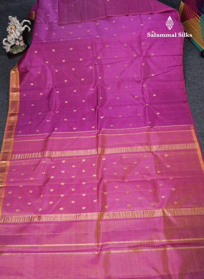 Purple Pure Kanjivaram Silk Saree With Contrast Mustard Yellow One Side Border