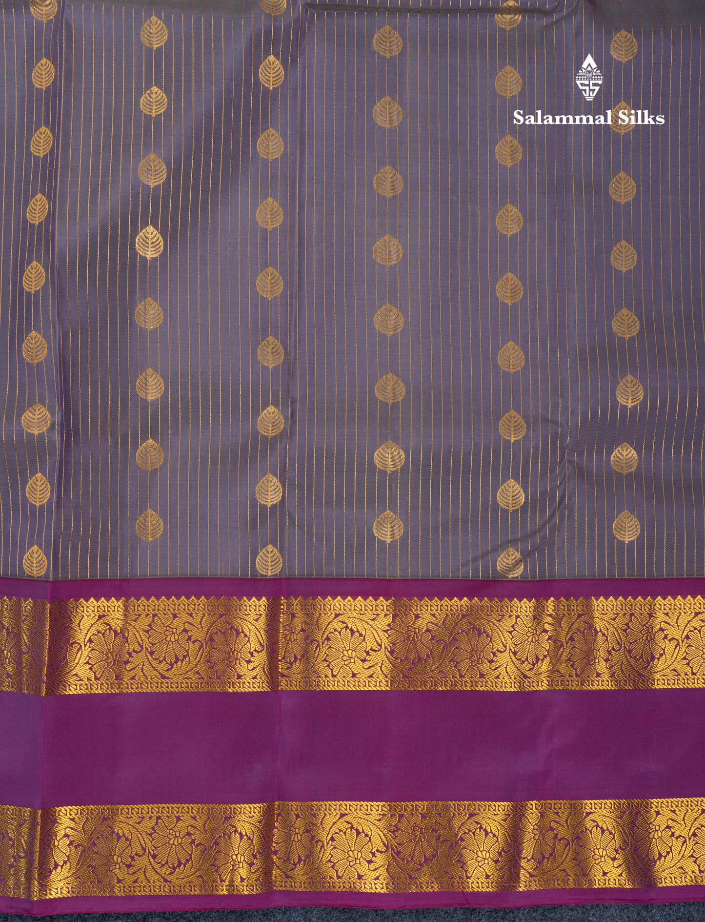 Light Elephant Grey Puremix Silk Saree With Contrast Vadamalli Traditional Rettapet Border