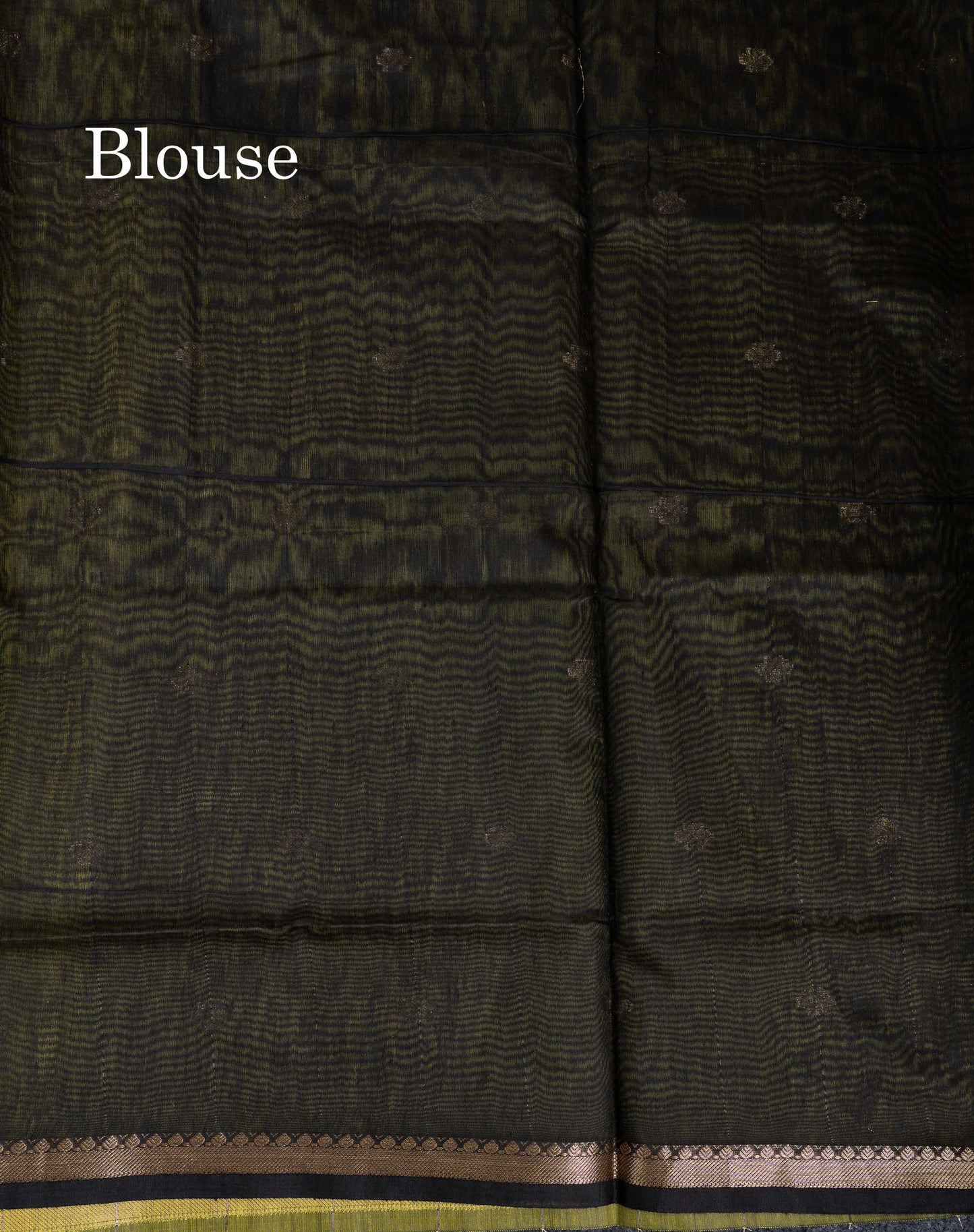 Beautiful Manthulir Green Lines With Zari Butta Maheshwar Cotton Saree With Contrast Black Blouse