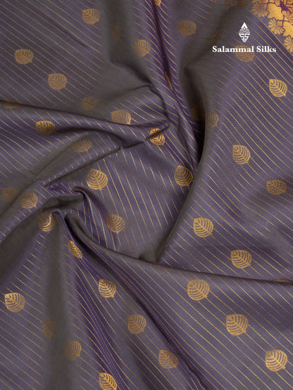 Light Elephant Grey Puremix Silk Saree With Contrast Vadamalli Traditional Rettapet Border