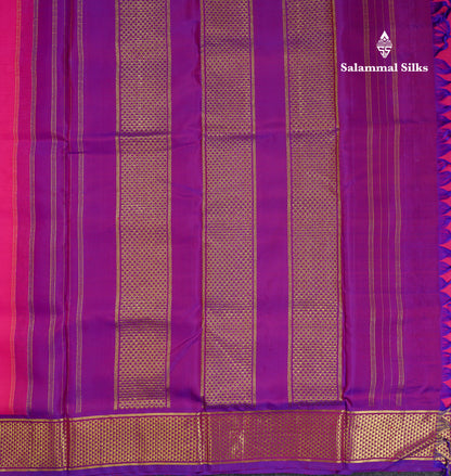 Beautiful Pink 10 Yards Pure Silk Saree With (5.3 inch) Contrast Puple Traditional Border