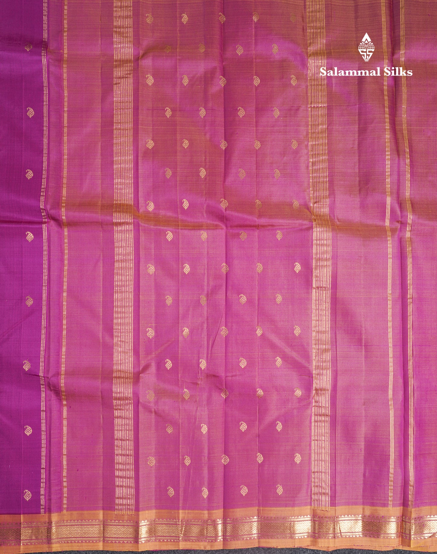 Purple Pure Kanjivaram Silk Saree With Contrast Mustard Yellow One Side Border