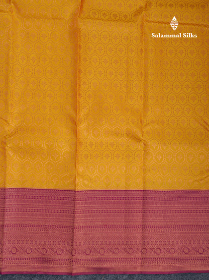 Beautiful Yellow Bridal Kanjivaram Pure Silk Saree With Dark Magenta Designer Blouse