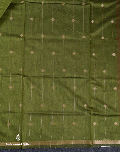 Beautiful Manthulir Green Lines With Zari Butta Maheshwar Cotton Saree With Contrast Black Blouse