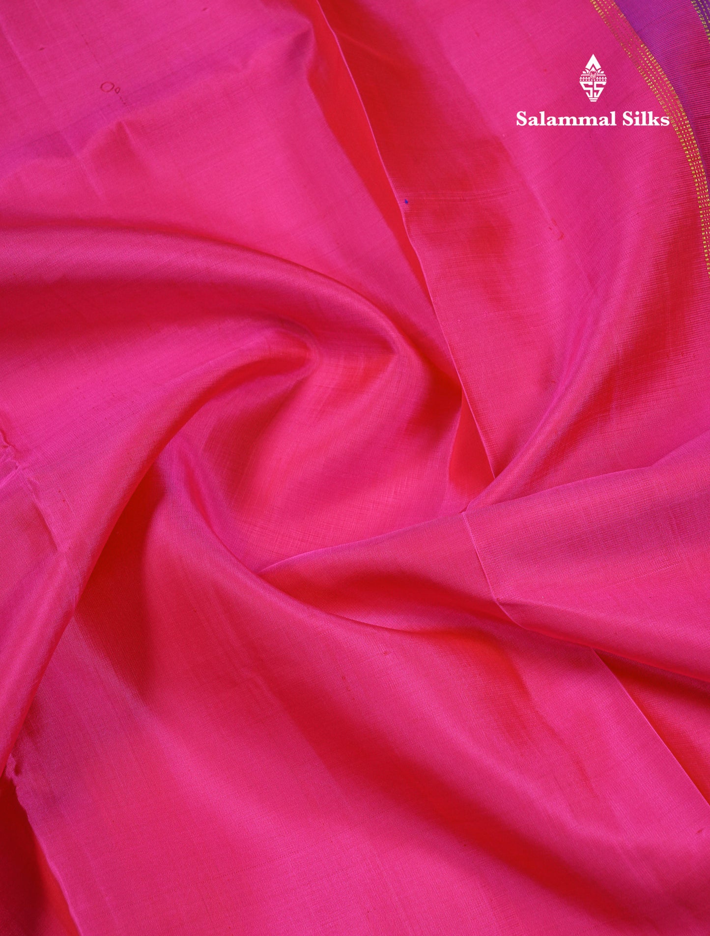 Beautiful Pink 10 Yards Pure Silk Saree With (5.3 inch) Contrast Puple Traditional Border