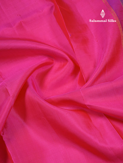 Beautiful Pink 10 Yards Pure Silk Saree With (5.3 inch) Contrast Puple Traditional Border