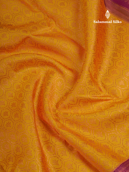 Beautiful Yellow Bridal Kanjivaram Pure Silk Saree With Dark Magenta Designer Blouse