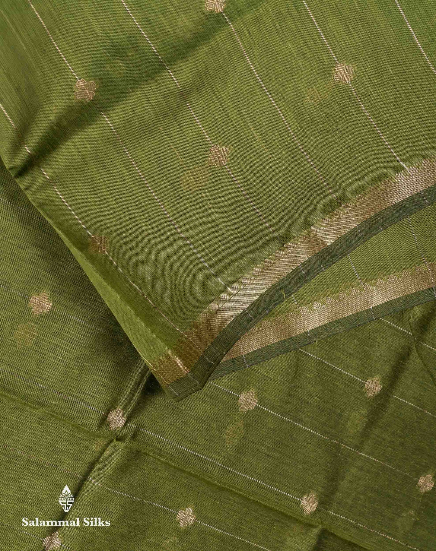 Beautiful Manthulir Green Lines With Zari Butta Maheshwar Cotton Saree With Contrast Black Blouse