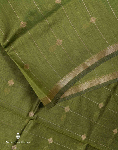 Beautiful Manthulir Green Lines With Zari Butta Maheshwar Cotton Saree With Contrast Black Blouse