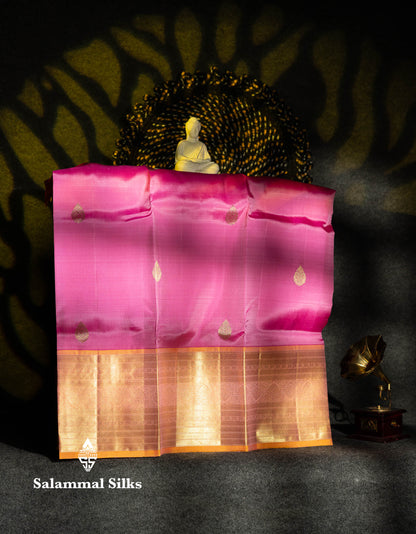 Beautiful Pure Silk Pattu Pavadai (Light Pink) With Contrast Orange Blouse 36"