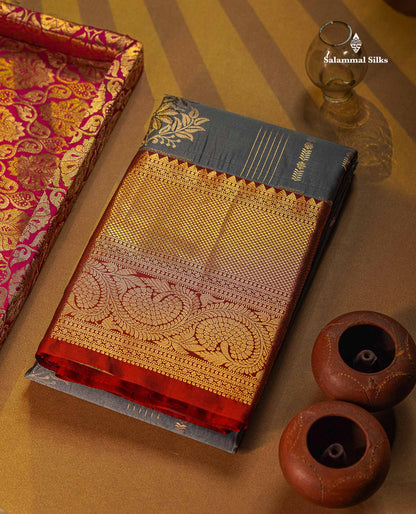Semi Silk Saree - Grey Colour Body With Contrast Maroon Evening Morning Border