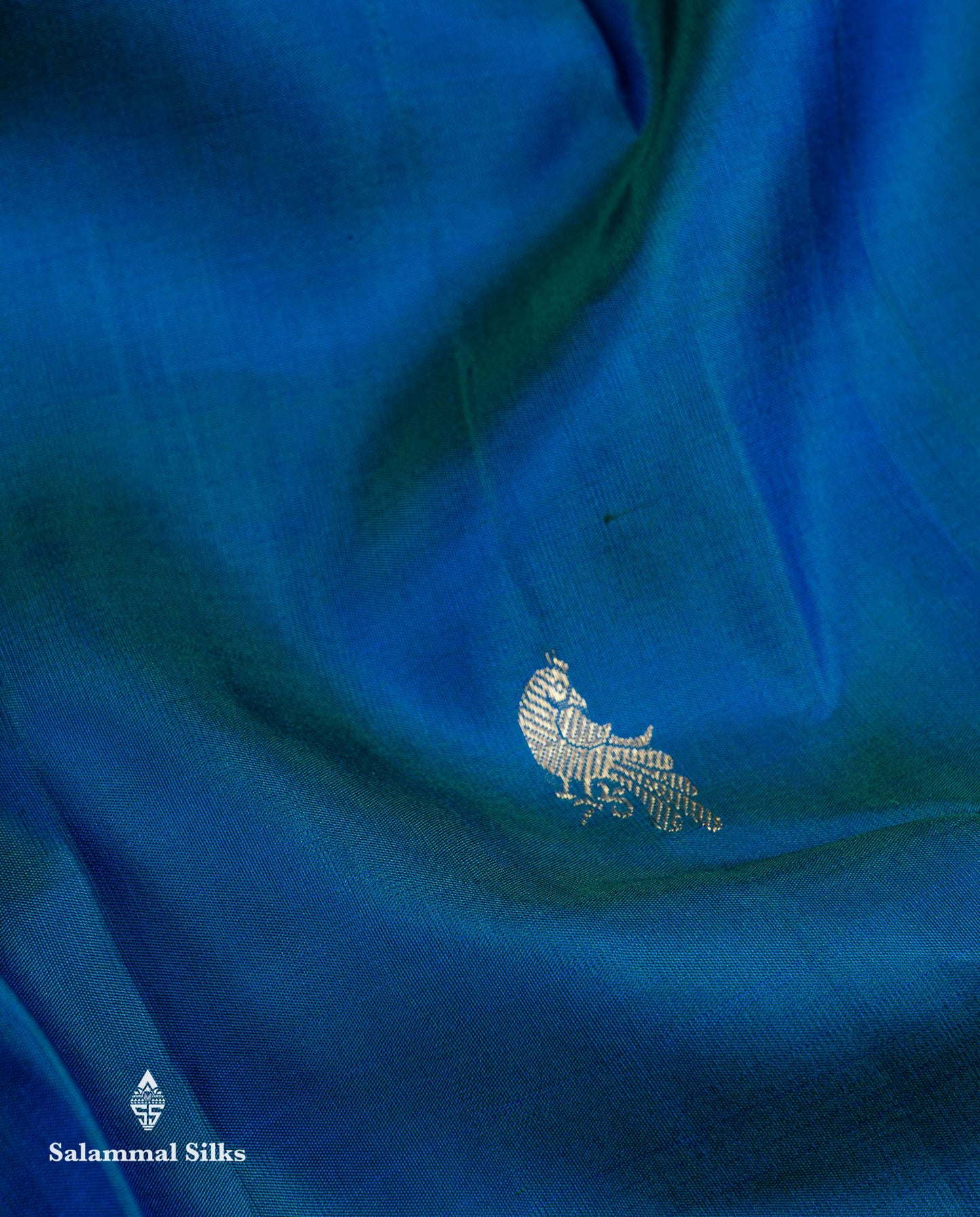 Beautiful Dual Tone Peacock Blue Menakari Thread & Zari Peacock Butta Pure Kanjivaram Silk Saree Contrast Purple Fancy Long Border