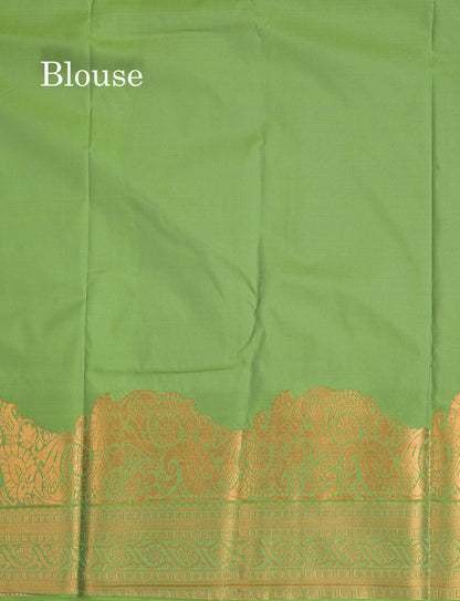 Purple Semi Silk Saree With Contrast Green Fancy Turning Border