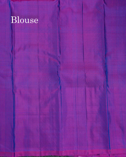 Beautiful Dual Tone Peacock Blue Menakari Thread & Zari Peacock Butta Pure Kanjivaram Silk Saree Contrast Purple Fancy Long Border