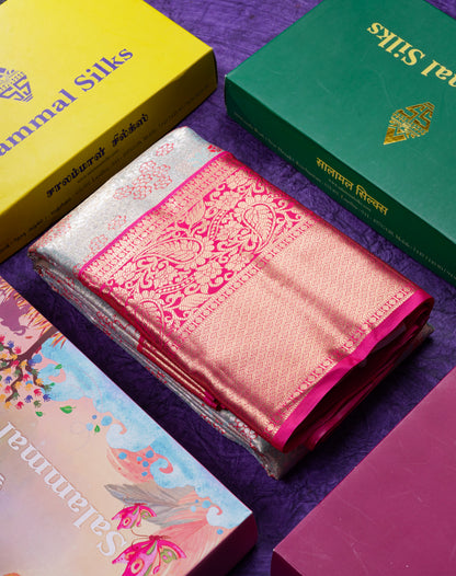 Beautiful Pastel Blue Tissue Semi Silk Saree With Contrast Pink Traditional Evening Morning Border