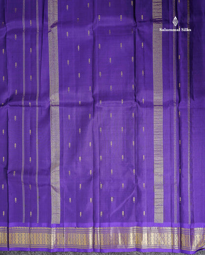 One Side Border Pure Silk Saree - Royal Purple Zari Butta With Traditional Border