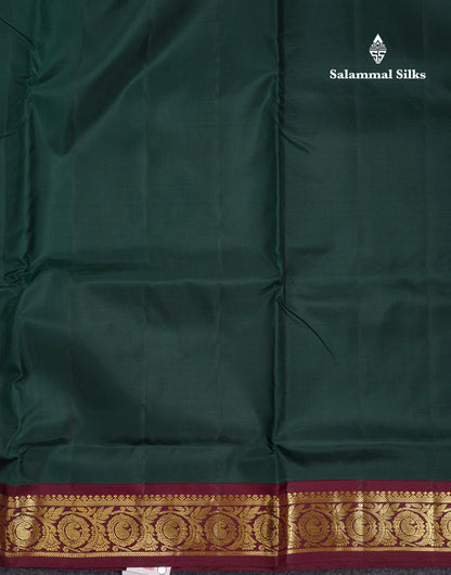 Beautiful Bottle Green 9Yards Pure Silk Saree With (3.6 inch) Contrast Dark Brown Traditional Border