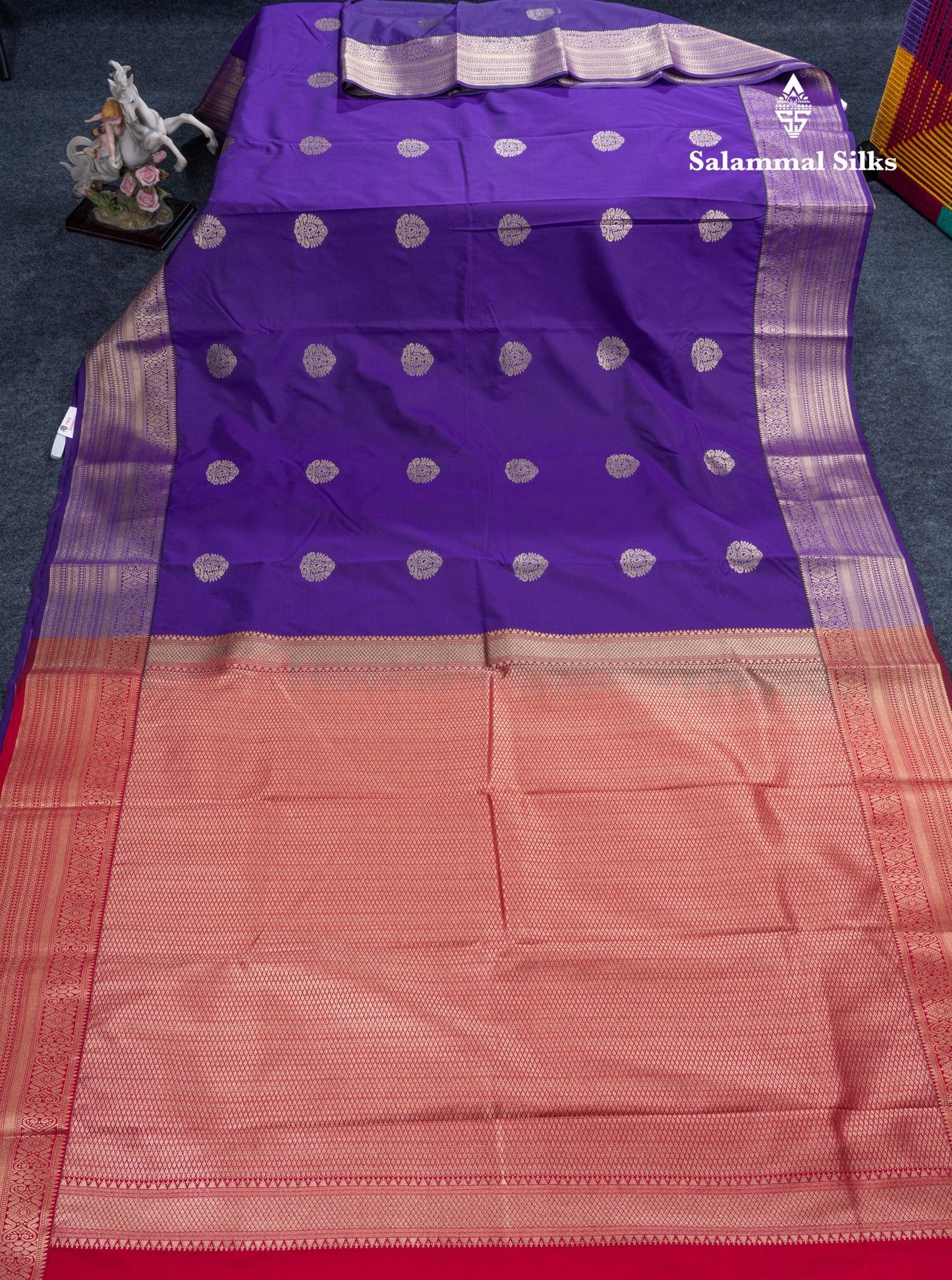 Dark Purple Semi Silk Saree With Traditional Border