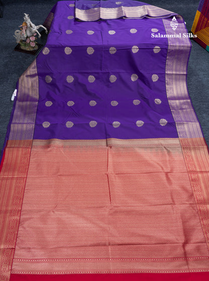 Dark Purple Semi Silk Saree With Traditional Border