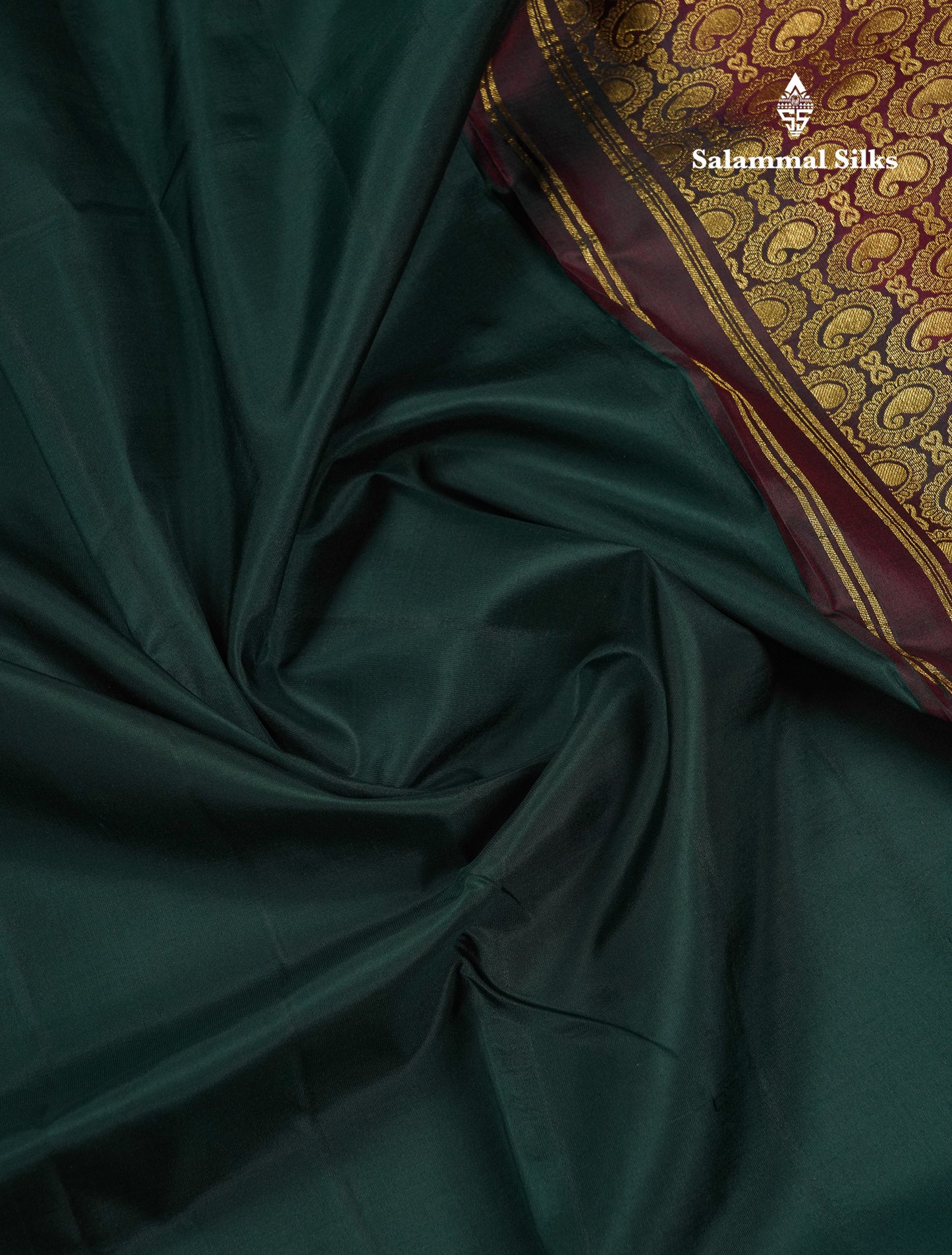Beautiful Bottle Green 9Yards Pure Silk Saree With (3.6 inch) Contrast Dark Brown Traditional Border