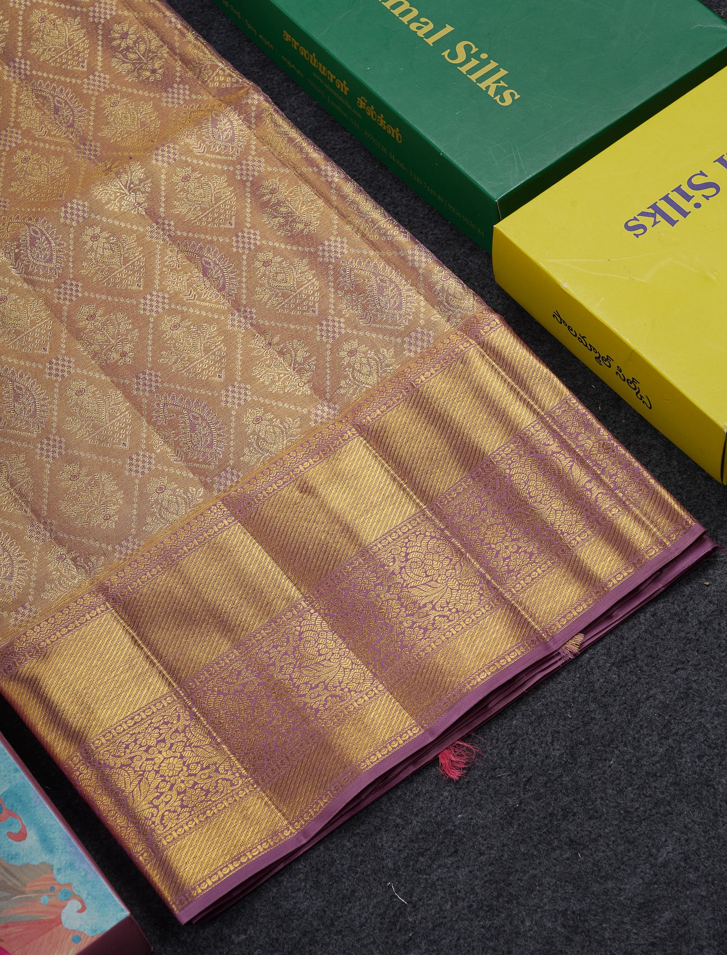 Beautiful Light Violet Tissue Bridal Pure Kanjivaram Silk Saree With Traditional Border