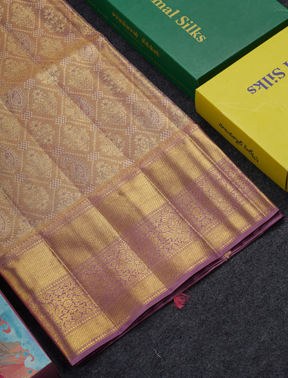 Beautiful Light Violet Tissue Bridal Pure Kanjivaram Silk Saree With Traditional Border