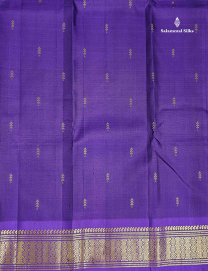 One Side Border Pure Silk Saree - Royal Purple Zari Butta With Traditional Border