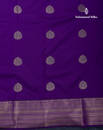 Dark Purple Semi Silk Saree With Traditional Border